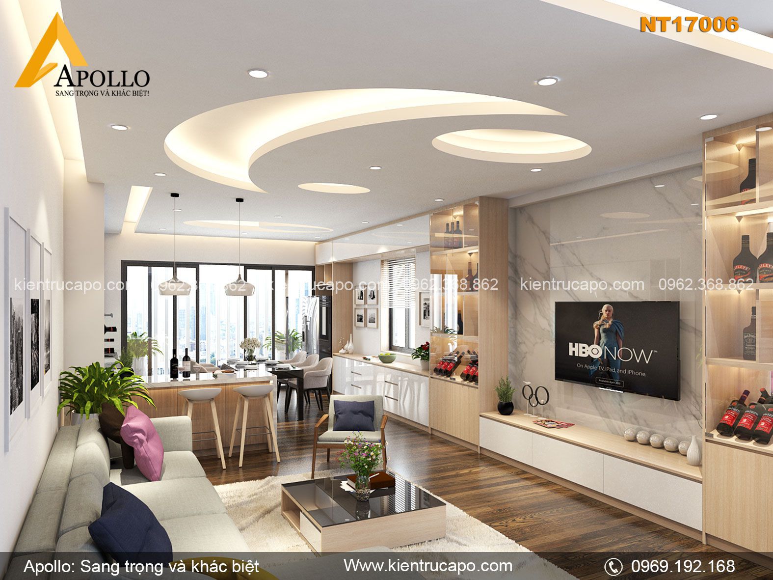 Nội thất phòng khách trẻ trung cho chung cư hiện đại